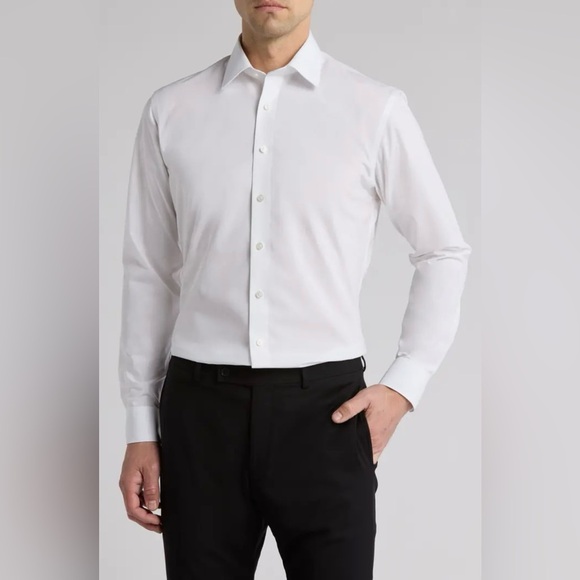Nordstrom Men’s Shop Non-Iron Trim Fit Solid Cotton Dress Shirt 15.5 32-33 White - Picture 1 of 10
